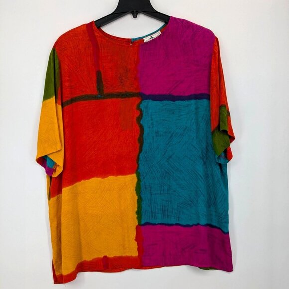 Fitting Image Tops - Vintage USA Blouse Women Size 20 Fitting Image Abstract Colorful Colorblock 90s